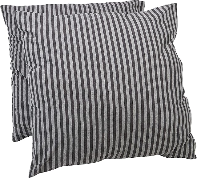 Amazon Basics Jersey Pillowcases, Pack of 2, Stripes - 80 x 80 cm, Dark Grey