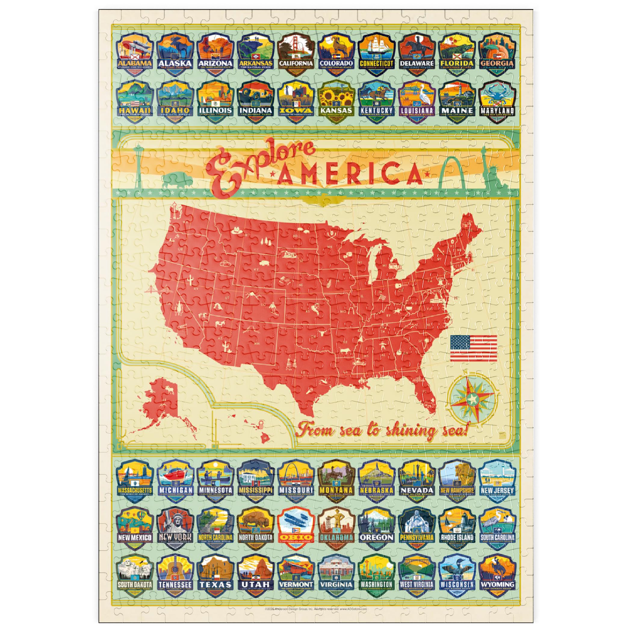 Discover America: 50 State Coats Of Arms, Vintage Posters - Premium 500 pieces Puzzle - MyPuzzle special collection from Anderson Design Group