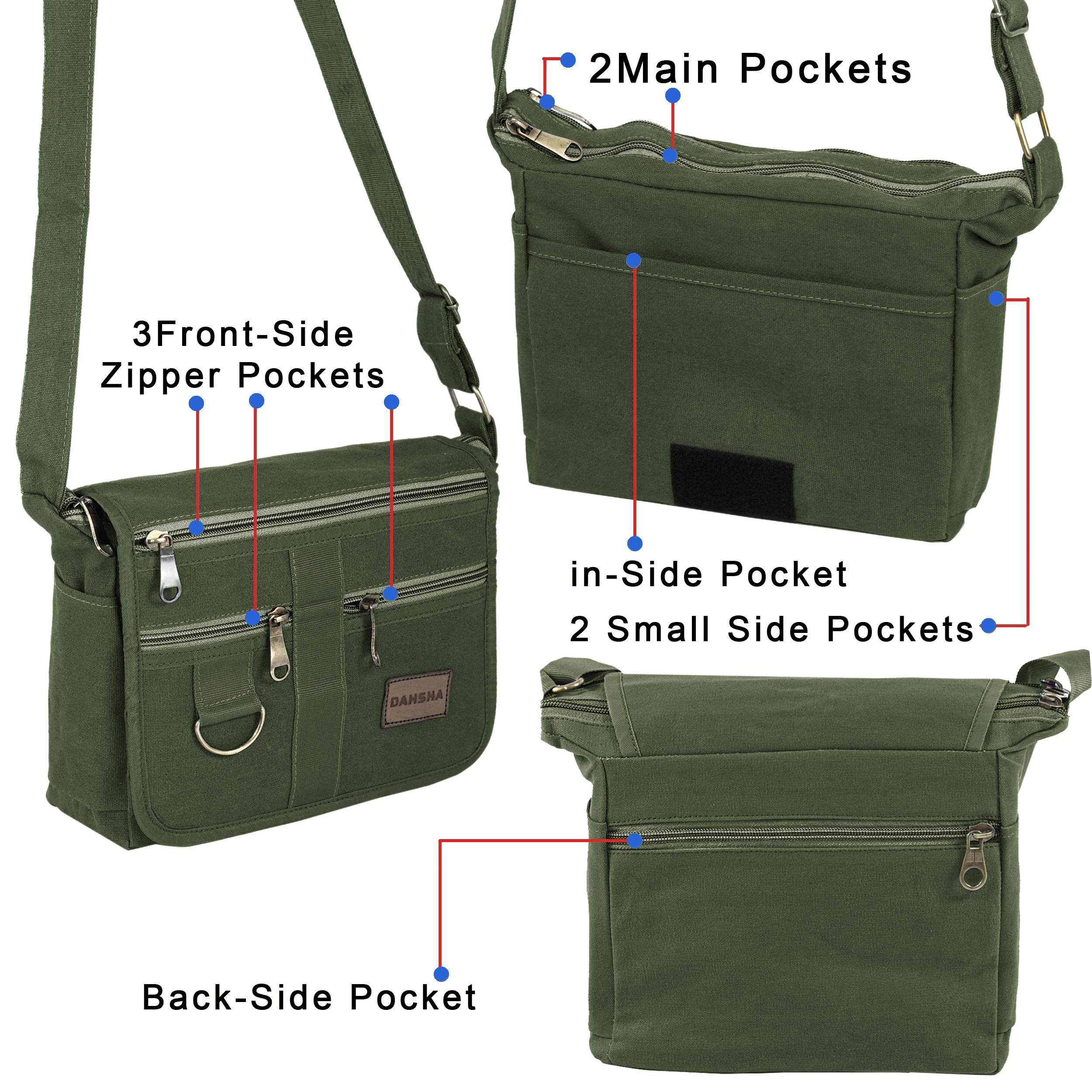 DAHSHA Cotton Crossbody Sling Bag, Olive Green, 24x8.8x21.5 cm 1