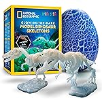 National Geographic Glow-in-The-Dark Dinosaur Skeleton Models Kit - Build Replica Velociraptor & T. rex Skeletons, Easy Snap-Together Bones, Educational Dinosaur Activity Kit for Kids