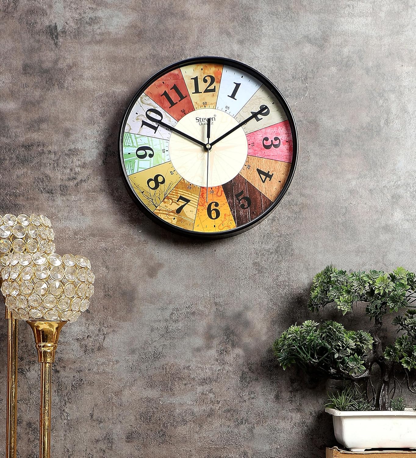 Ximdeco® Multi-Color Round Dial Abstract Wall Clock – Stylish 8-Inch Analog Clock with Black Frame | Perfect for Living Room, Bedroom, or Kitchen Decor | Unique Gift Idea