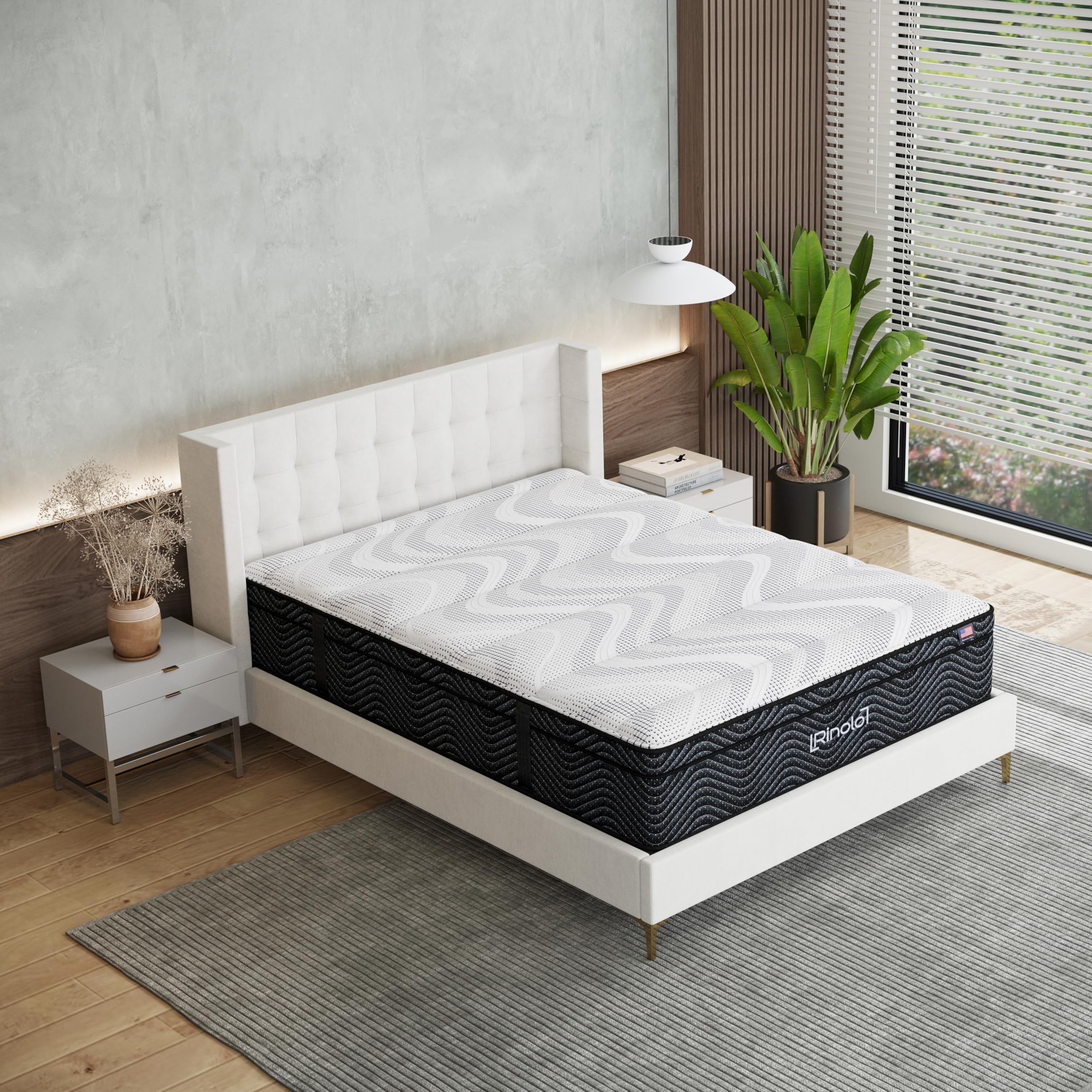 RINOLO Queen 12-Inch Euro Softest Hybrid Mattress in a Box | Plush Comfort for Side Sleepers | Cooling Gel, CertiPUR-US Certified, Fiberglass-Free |