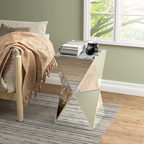 Miniatura 7 de ENENE Mesa auxiliar decorativa de cristal para sala de estar, espacios pequeños, mesa auxiliar moderna con pedestal para dormitorio, oficina,