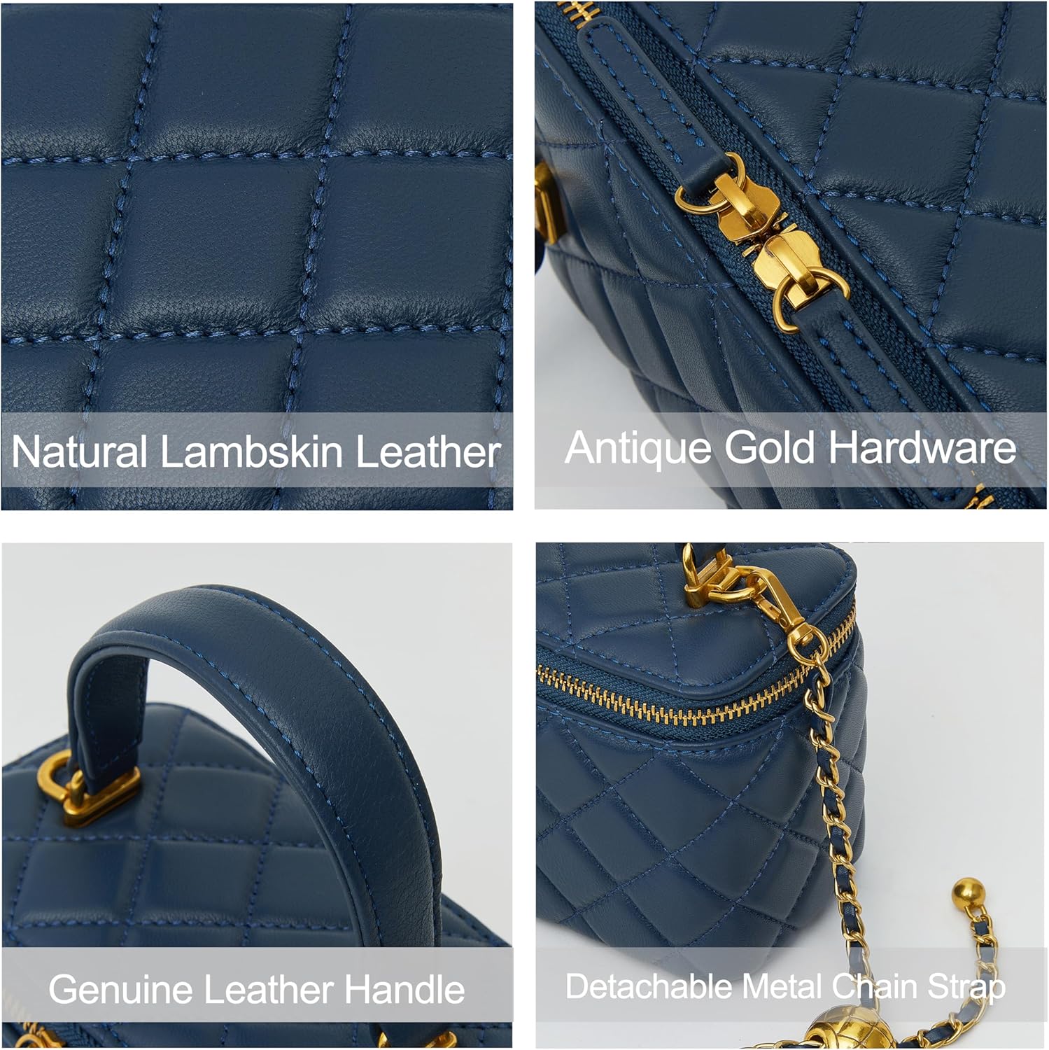 DORIS&JACKY Small Quilted Box Crossbody Purse For Women Designer Leather Mini Top Handle Pouch Bag With Metal Chain Strap - Image 3