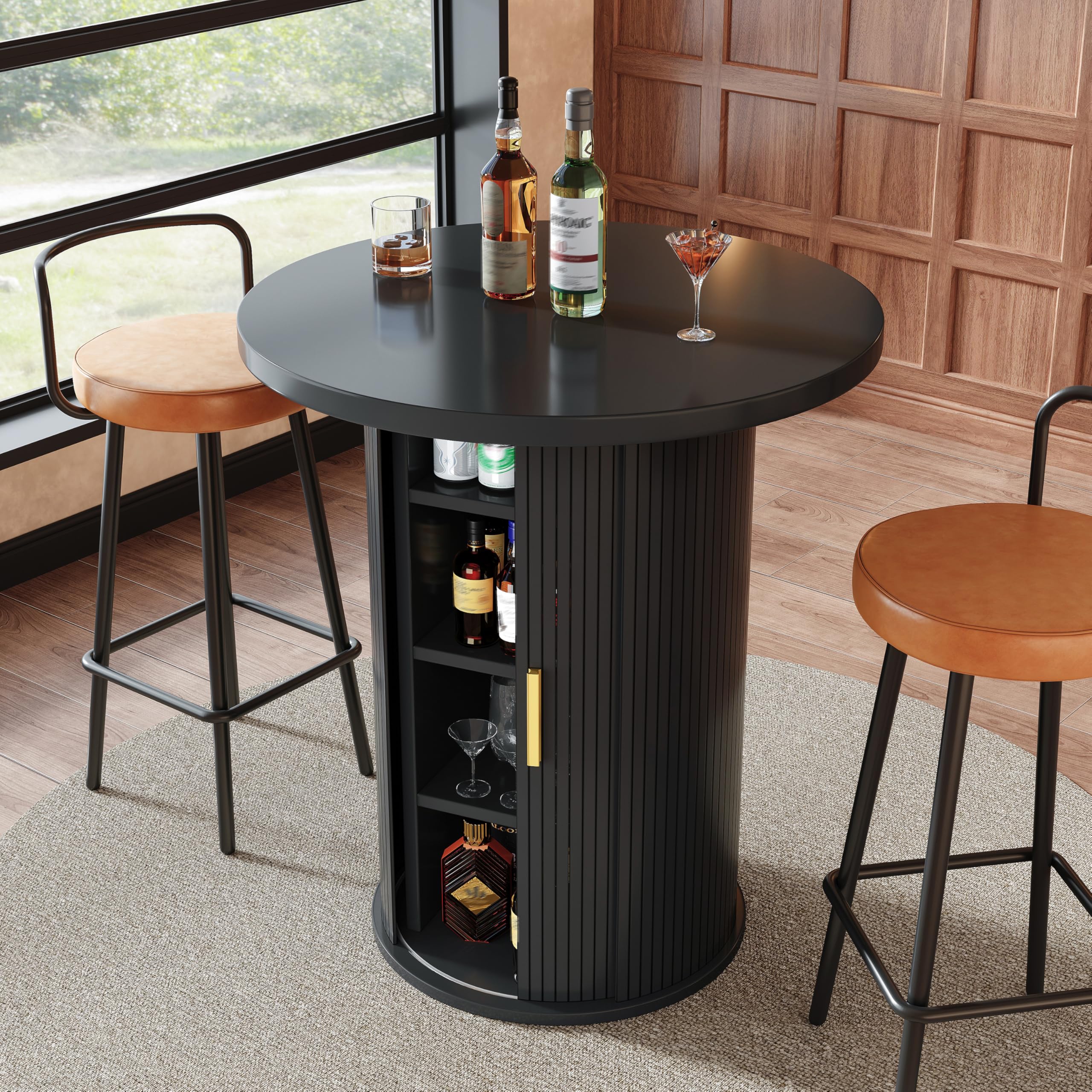 Conjunto de Mesa de Bar con MDF y Metal, para Salón, Negro, Set de 3