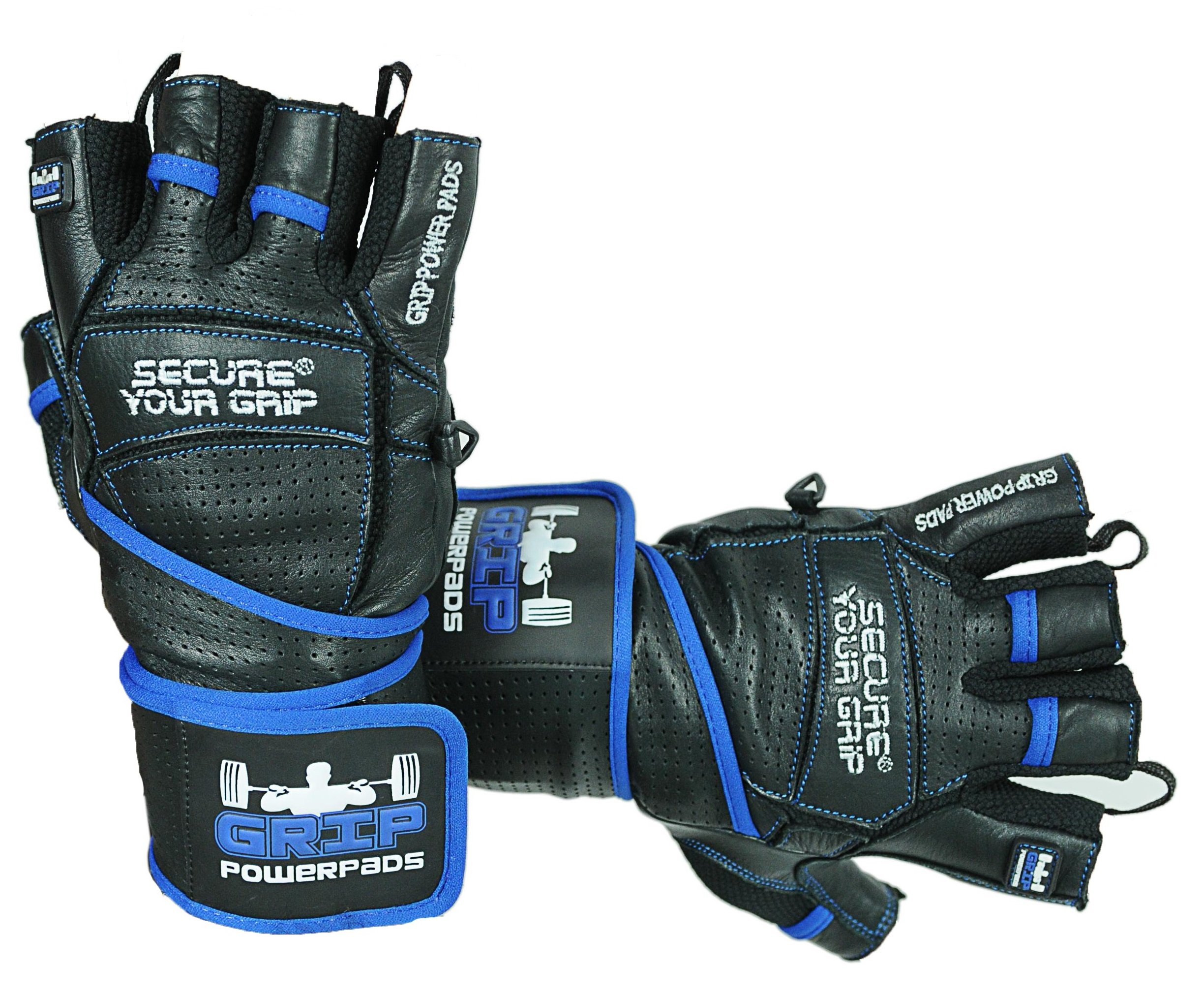 Grip Power Pads Elite - Guanti da palestra in pelle con fasce da polso integrate da 5 cm, design in pelle per sollevamento pesi, sollevamento pesi, bodybuilding e allenamento di forza