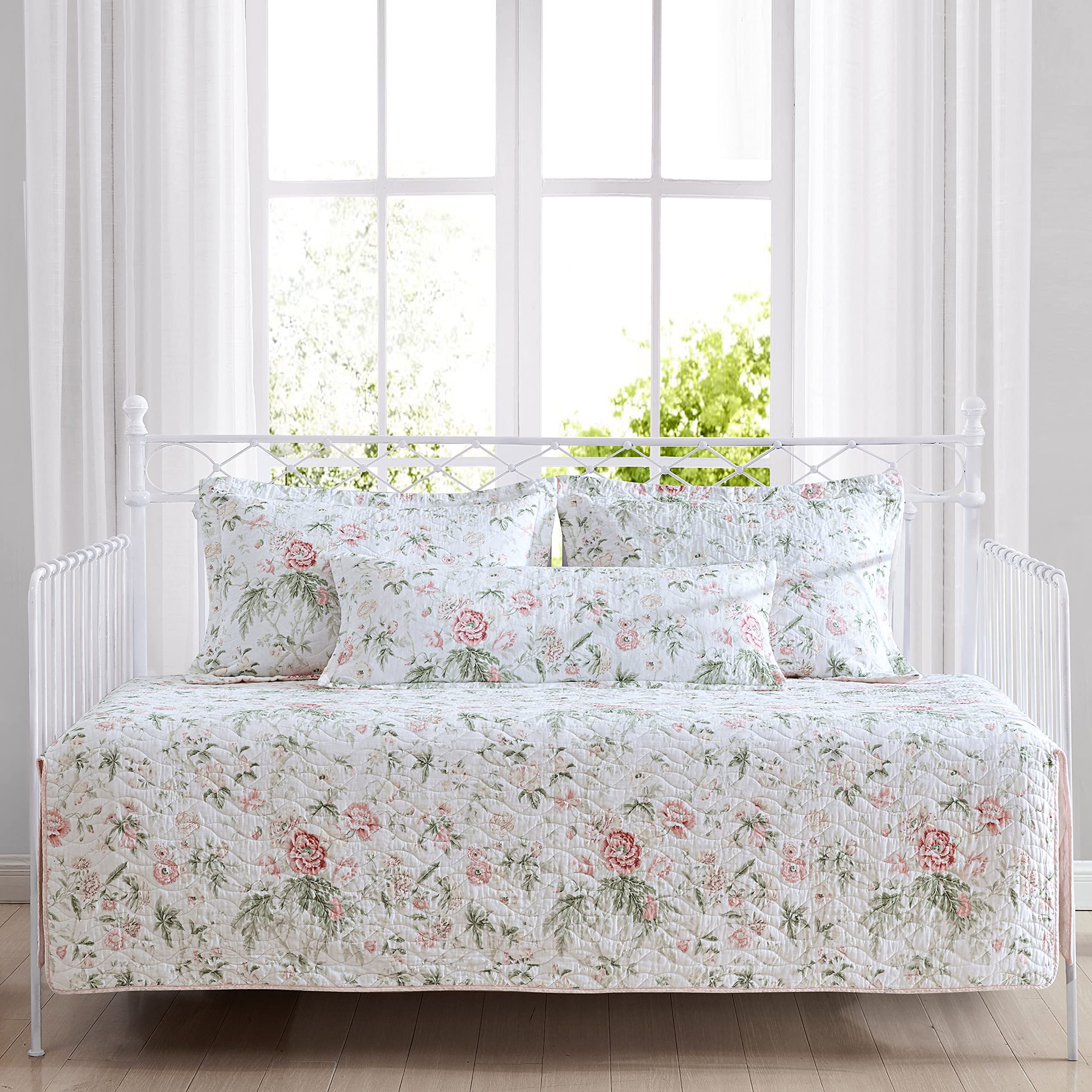 Laura AshleyDaybed Set, Lightweight Bedding with Matching Shams & Pillow Cover, Home Decor for All Seasons (Breezy Floral Pink, Daybed)