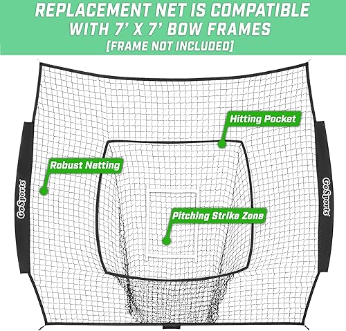 Miniatura 2 de GoSports Red de béisbol de repuesto de 7 x 7 pies, solo red, marco no incluido, elige tu color
