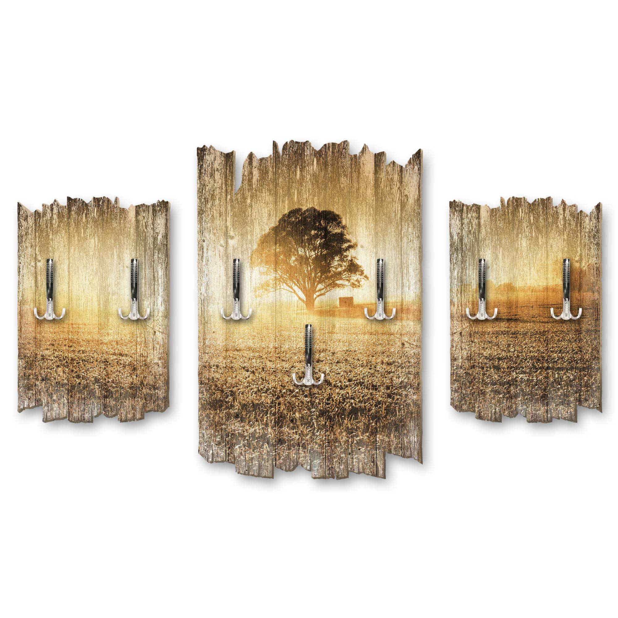 Appendiabiti Da Parete Creativo Kreative Feder Con Albero, 95x60 Cm, In MDF Con 7 Ganci In Alluminio, Shabby Chic, Made In Germany