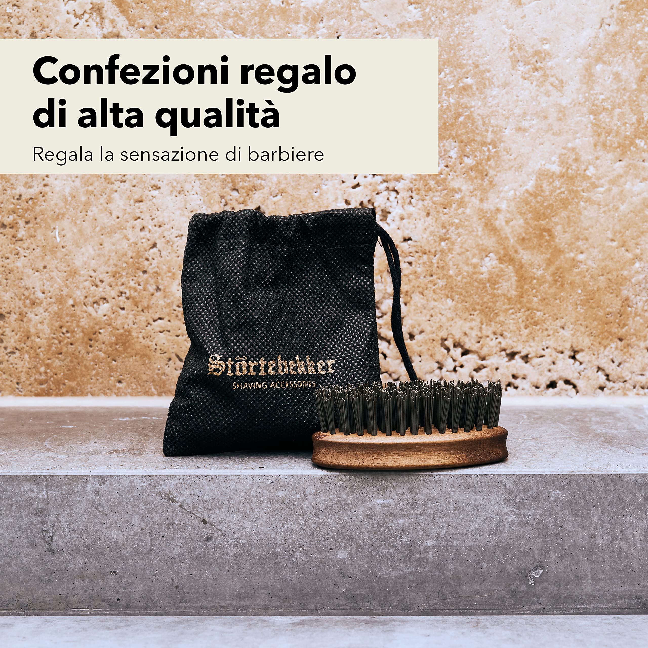 Störtebekker® Spazzola per la barba Premium - Made in Germany - Districa la Barba e Previene il Prurito - Setole BioniFil Sostenibili - Legno di Noce - Spazzola per Barba (Normale)