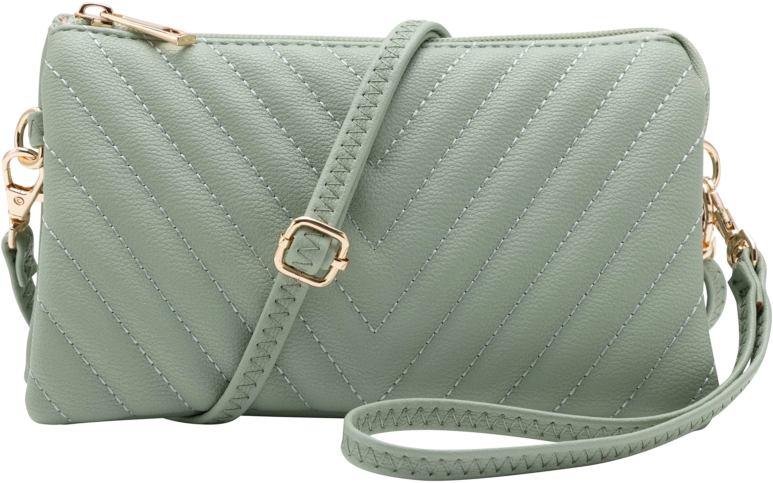 B BRENTANO Vegan Leather Multi-Pocket Crossbody Purse/Clutch with Card Slots, Removable Wristlet &amp; Adjustable Shoulder Strap