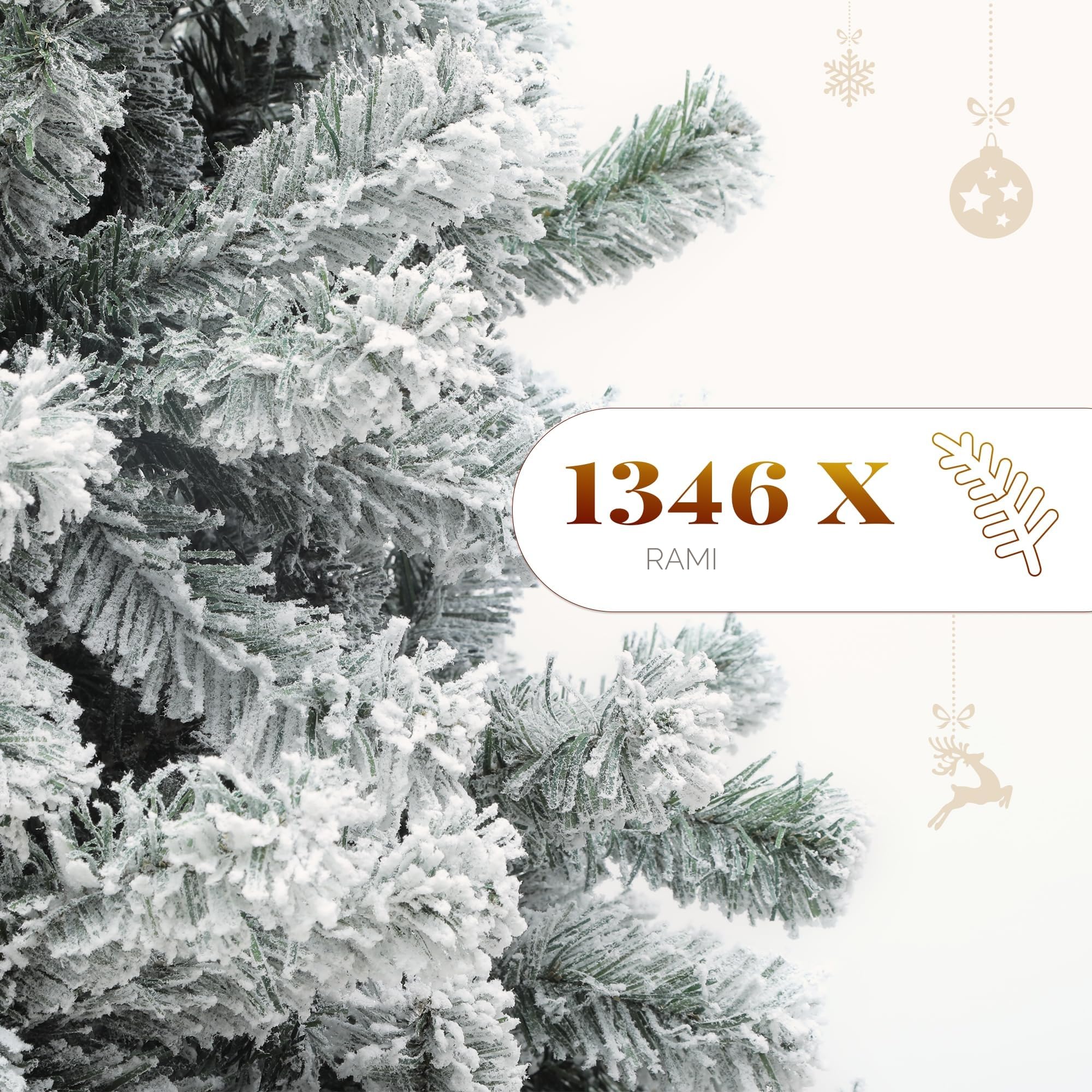 YITAHOME 229 cm, albero di Natale artificiale con neve, circa 1346 punte di abete con telaio pieghevole e supporto in metallo pieghevole, montaggio rapido per casa, ufficio, negozi, 229 x Φ115 cm