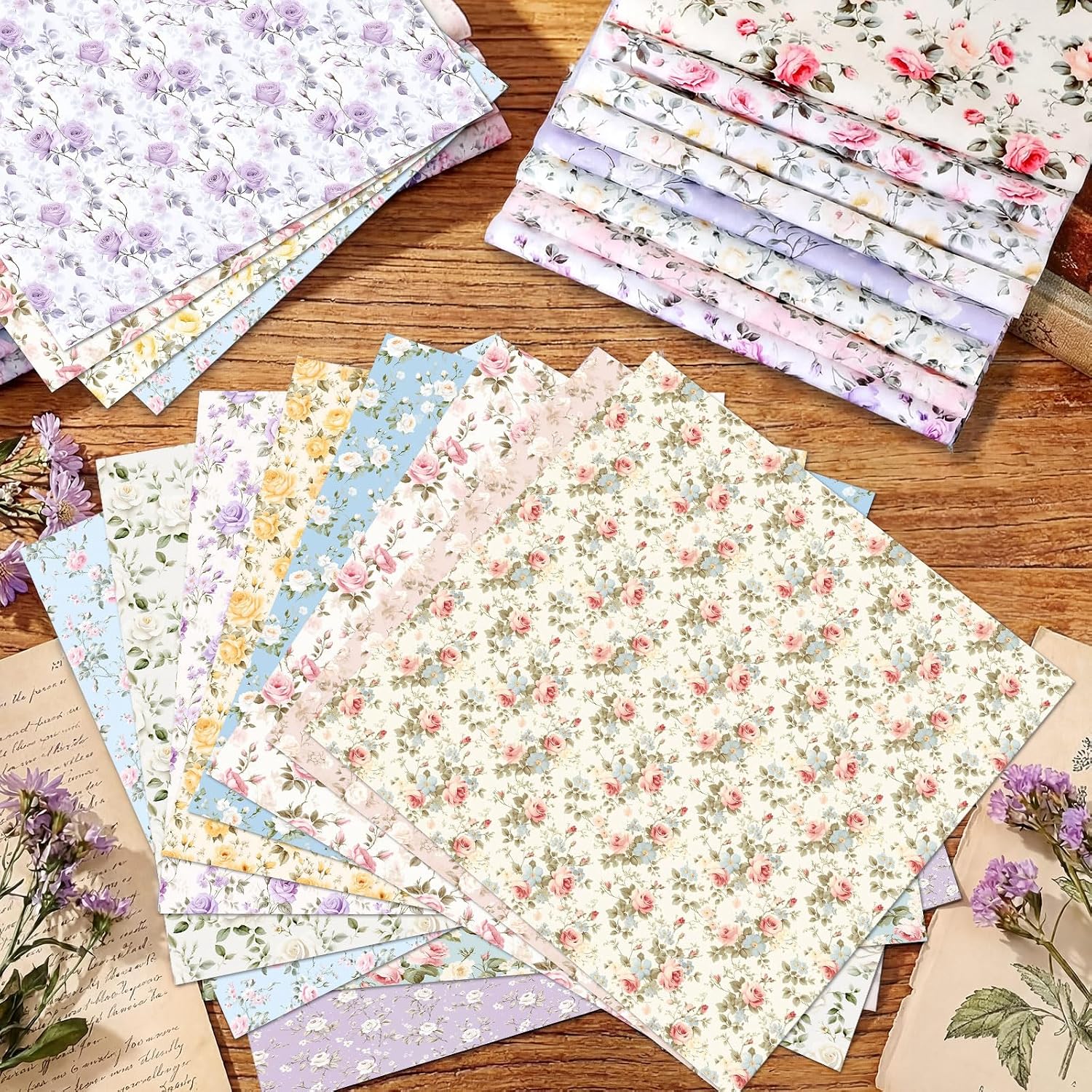Tudomro 60 Pcs Pastel Floral Quilting Fabric Squares 10 x 10 Inch image 4