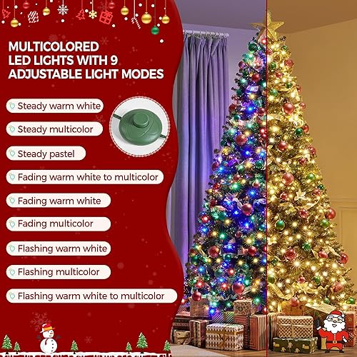 Vista 32 de Yaheetech 7.5ft Pre-lit Spruce Artificial Christmas Tree Snow Flocked Hinges Tree with 550 Multicolor LED Lights & 1284 Branch Tips & Metal Stand