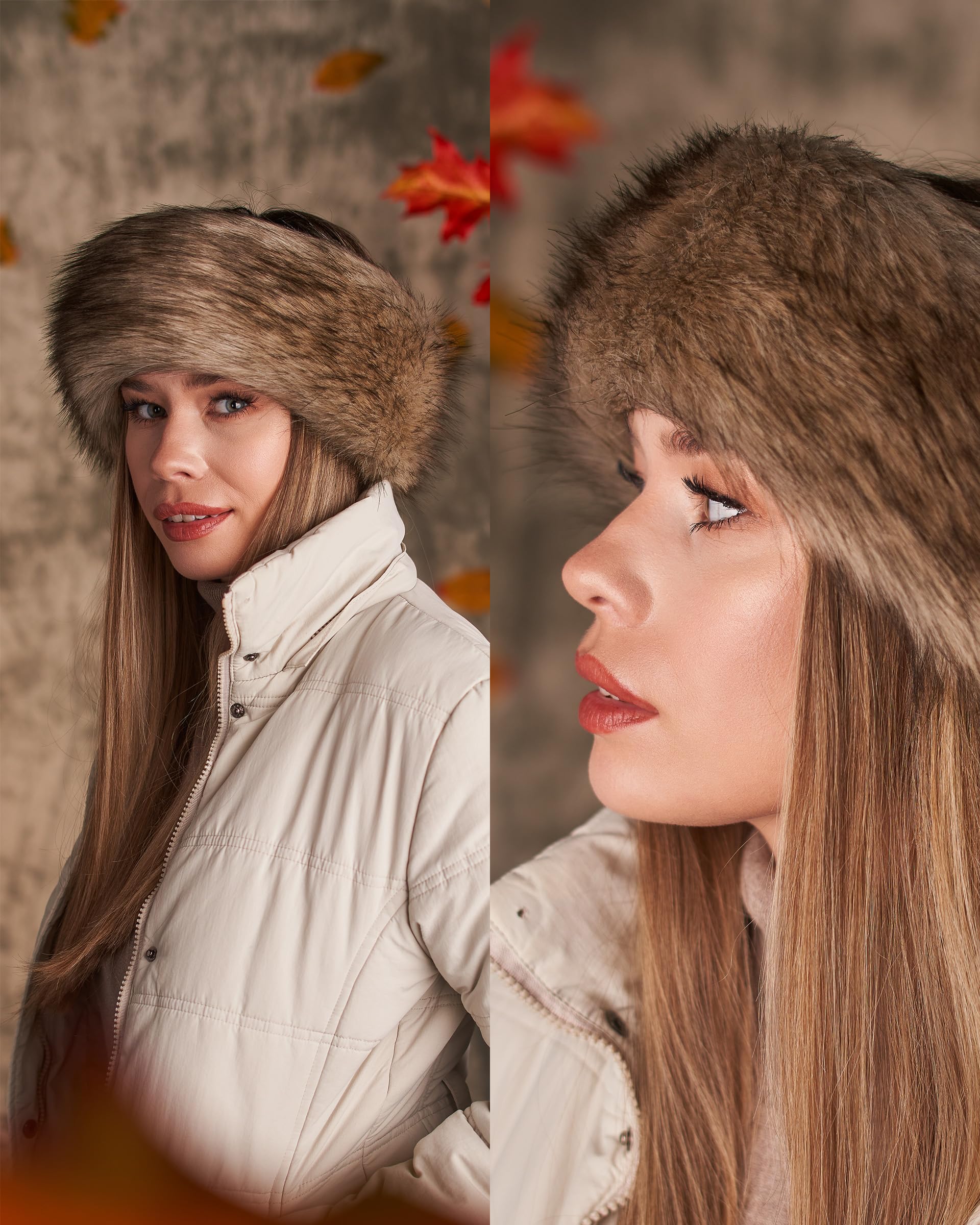 Futrzane Classic Headband - Faux Fur Headbands for Women - Furry Band for Winter - Size M (Gold Classic) - Image 3