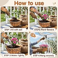 Vista 4 de Cestas colgantes de metal de 14 pulgadas para plantas al aire libre, paquete de 4, cestas colgantes redondas de alambre de metal con revestimiento