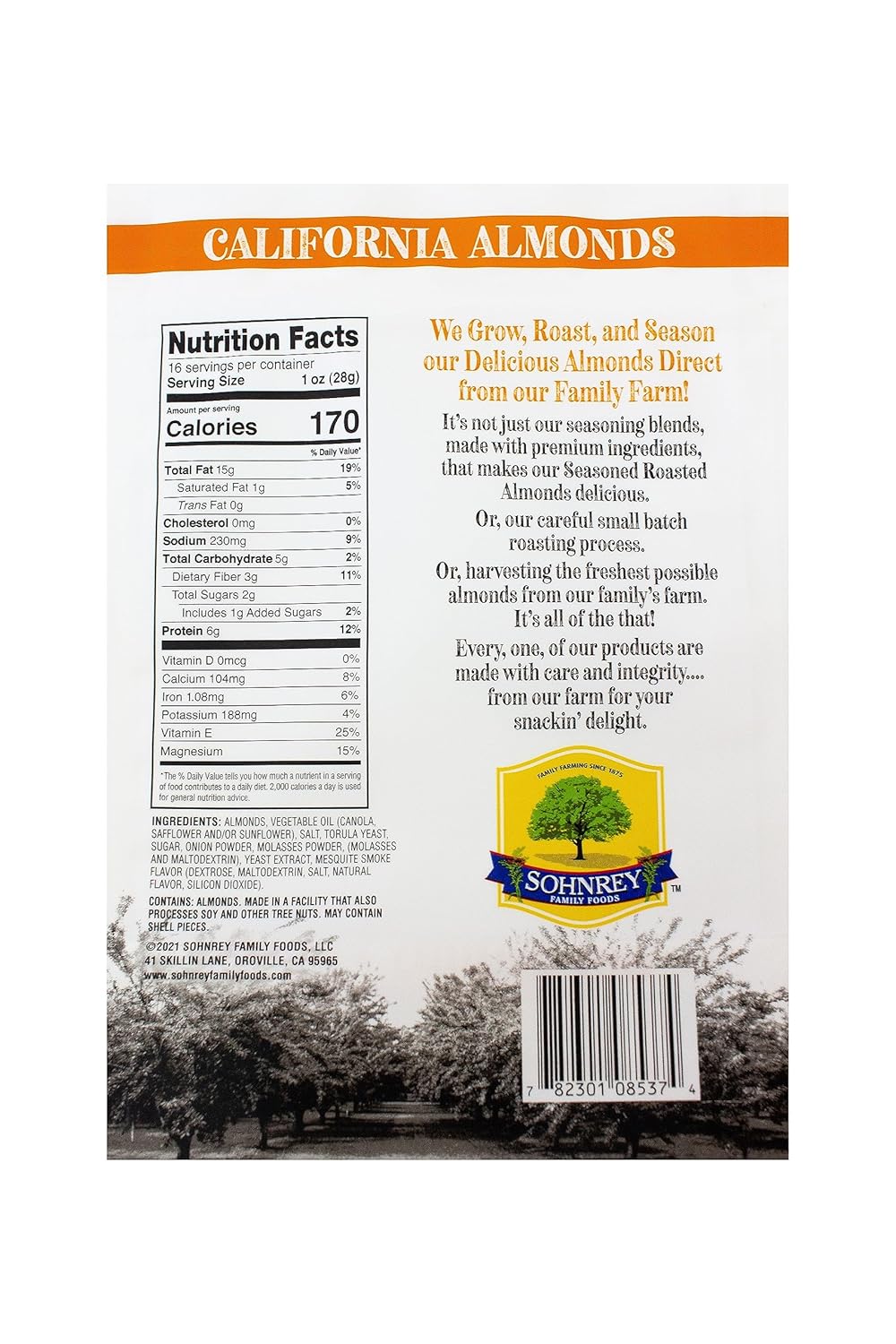 Mesquite Smoked Almonds Steam Pasteurized Smoky Roasted Seasoned Savory Nut Snacks from the Sohnrey Family Farm 3-Pack of 16 oz Pouches
