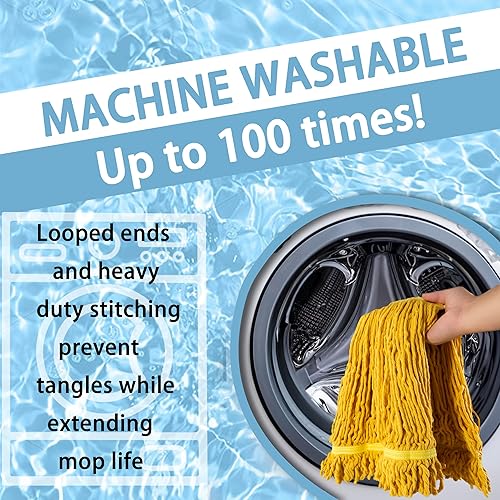 Miniatura 5 de Repuesto de cabezal de trapeador comercial, cuerda de extremo con bucle de algodón negro, limpieza industrial húmeda, repuesto de cabezal de