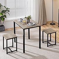 Vista 2 de Yaheetech Juego de mesa de comedor de 3 piezas, juegos de mesa y sillas de cocina para 2 personas, mesa compacta con 2 taburetes y diseño de ahorro