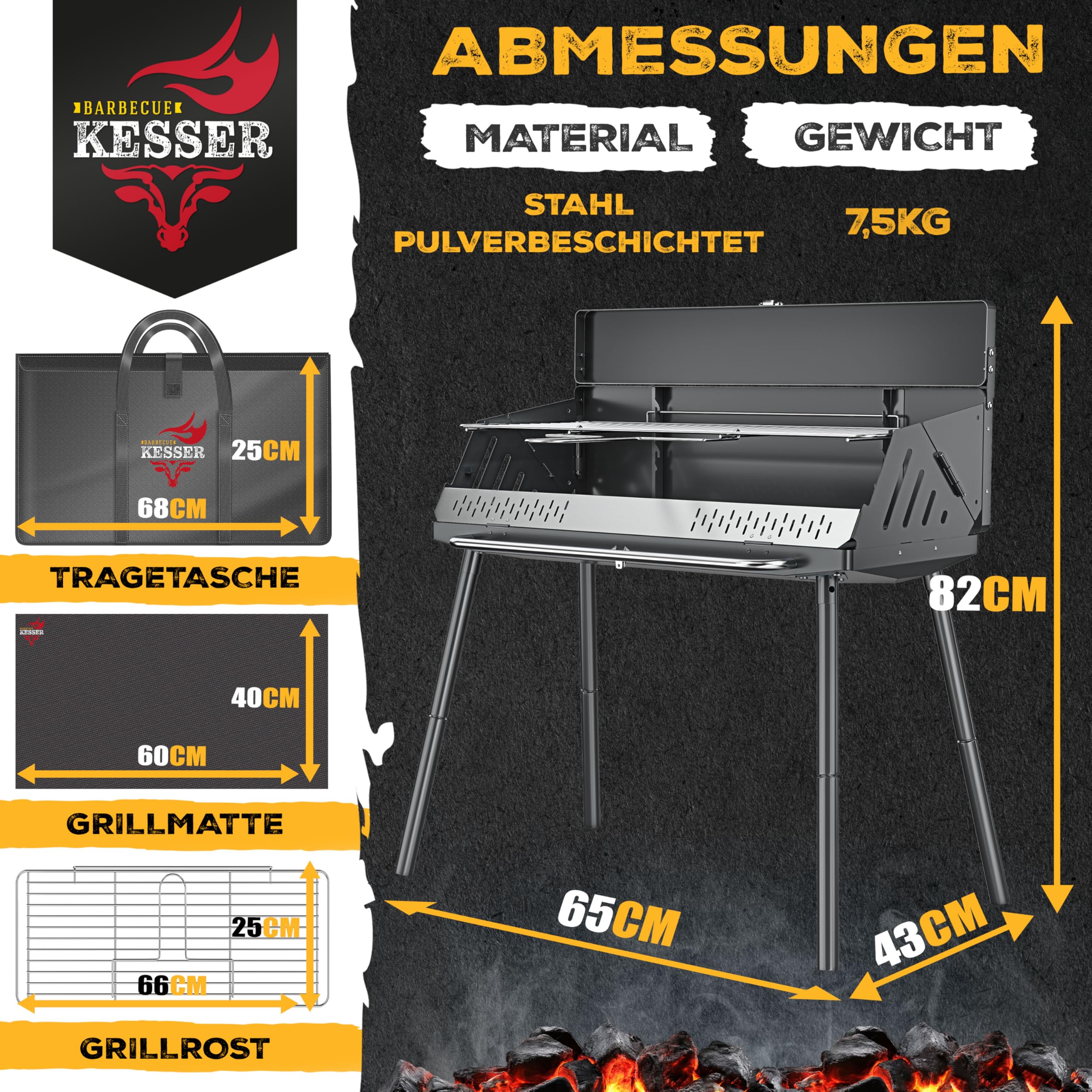 Weber Barbecue Charbon Compact Kettle 57cm 1321004 Barbecue Camping KESSER Pliable - Charbon Bois Avec Grille Et Sac Transport Barbecue Portable