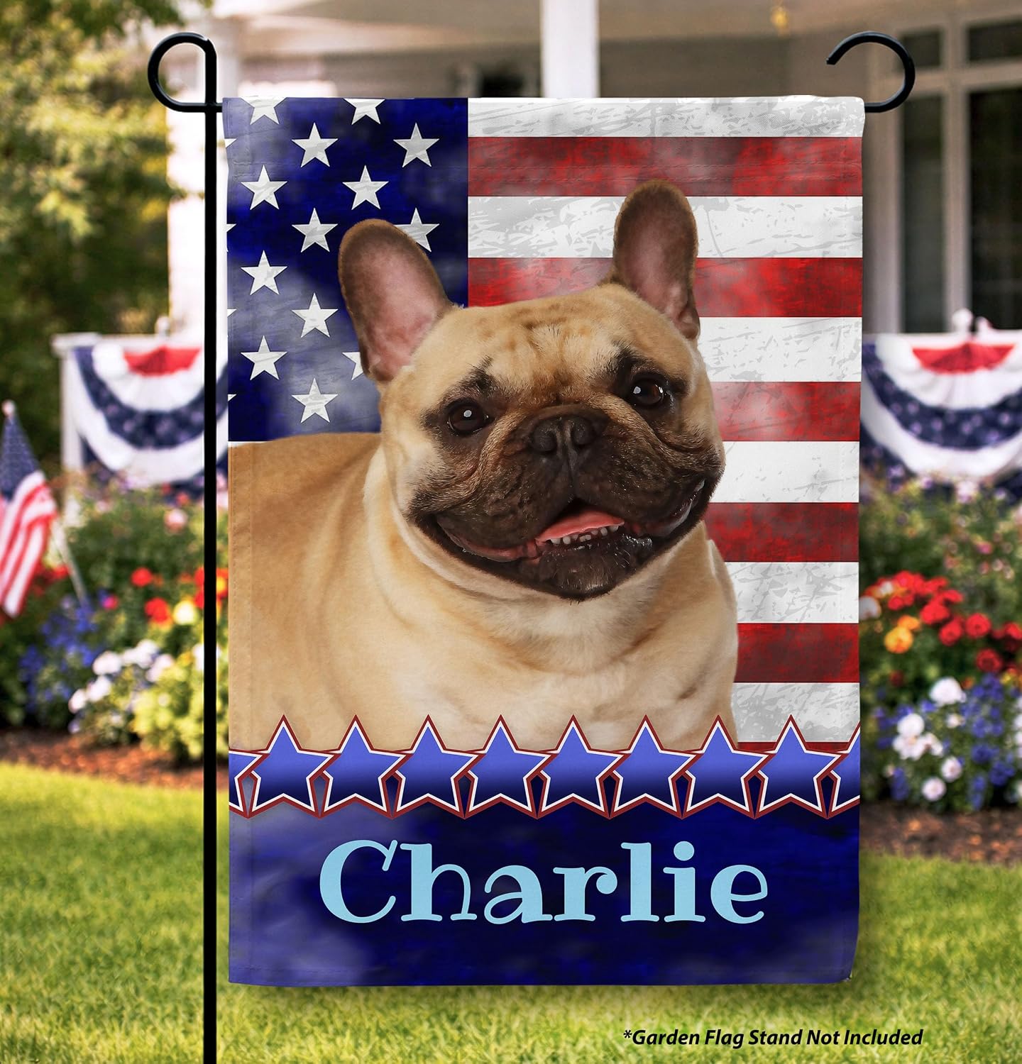 Flagology, Personalized French Bulldog Patriotic Garden Flag 12" x 18", Custom Dog Name American Flag, Fourth of July Outdoor Lawn Décor, Stars and Stripes