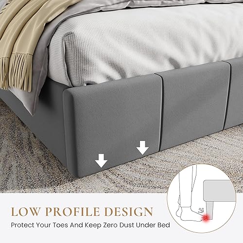 Miniatura 4 de SHA CERLIN - Marco de cama tamaño Queen tapizado en terciopelo, cama de plataforma con cabecera ajustable con canales verticales, marco de cama de