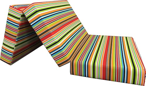 Miniatura 6 de D&D Futon Furniture Cama triple Shikibuton de rayas multicolores, espuma de alta densidad, colchón otomano plegable, tamaño individual