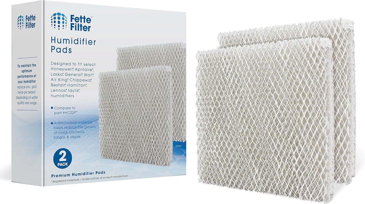 Fette Filter 2 Pack Whole House Humidifier Replacement Pads Compatible with Honeywell HC22P Also Compatible with Aprilaire Water Panel 10 Models 110 220 500 550 558 Humidifier