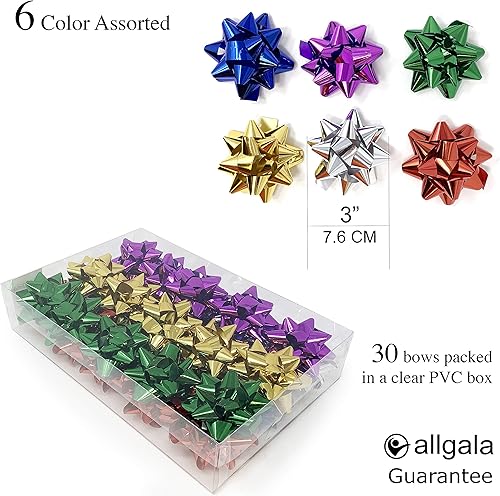 Miniatura 2 de Allgala 24 lazos para envolver regalos de 3 pulgadas, 6 colores surtidos