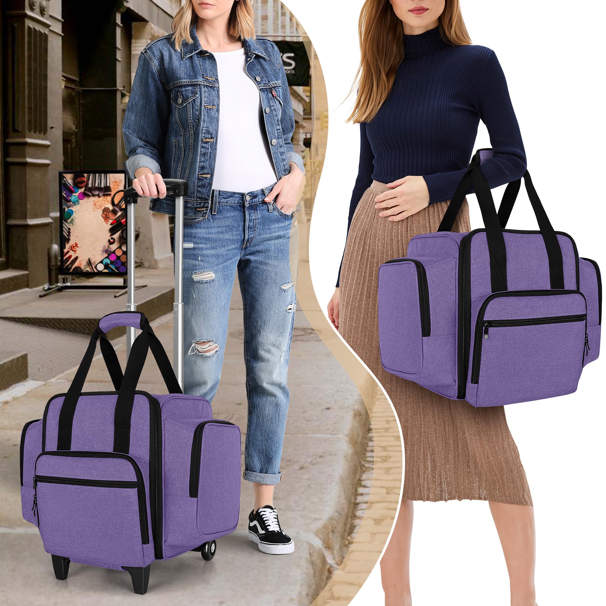 BAFASO Organizador Esmaltes de Uñas para 144 Botellas con 3 Bolsas, Morado | Bolsa para Esmalte de Uñas con Trolley Desmontable, Solo Bolsa (Pendiente de Patente)