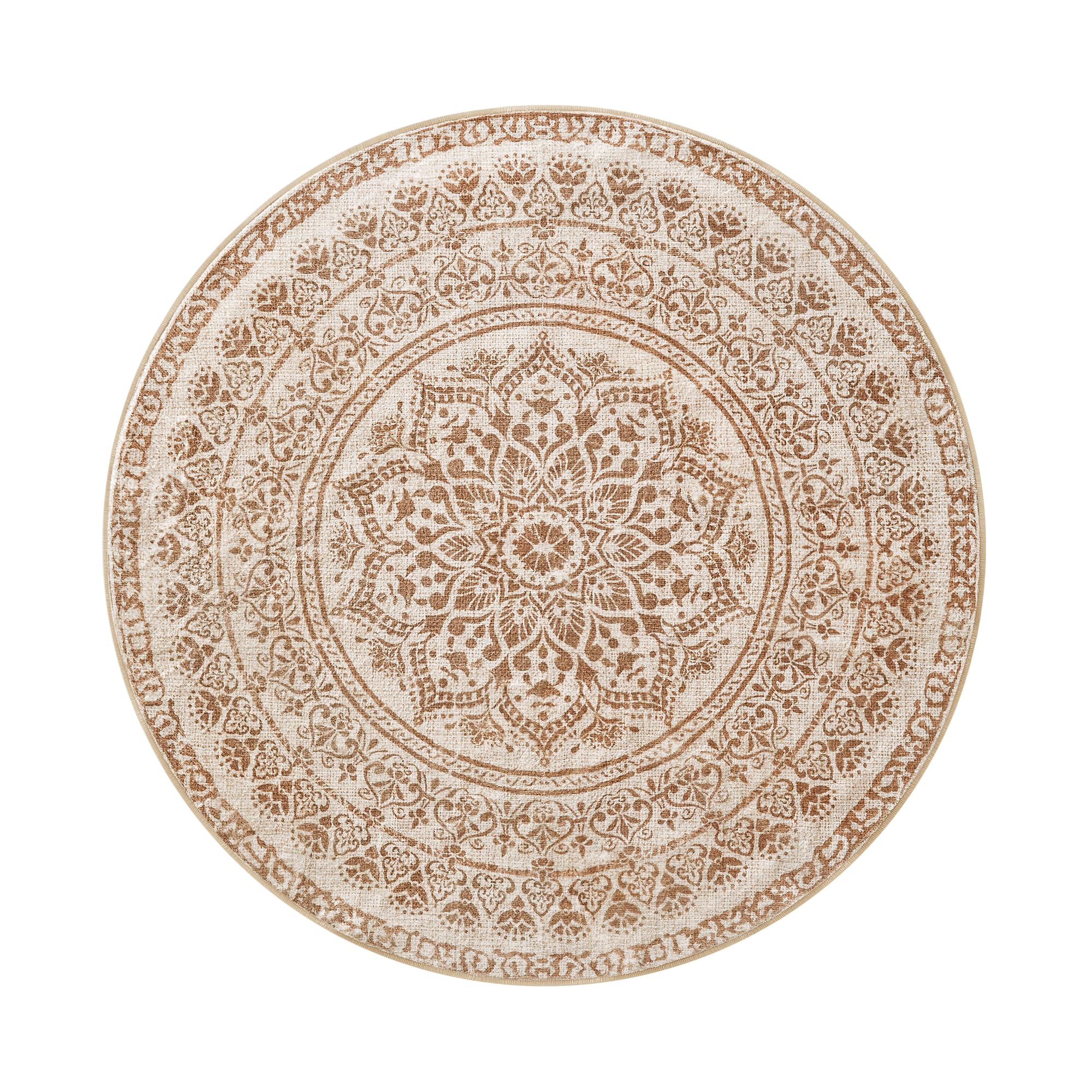SONGMICS HOME Alfombra, Diámetro de 120 cm, Alfombra Redonda Antideslizante, Decoración del Hogar, para Salón, Dormitorio, Lavable a Máquina, Estilo Boho, Beige Capuchino TAR051K01