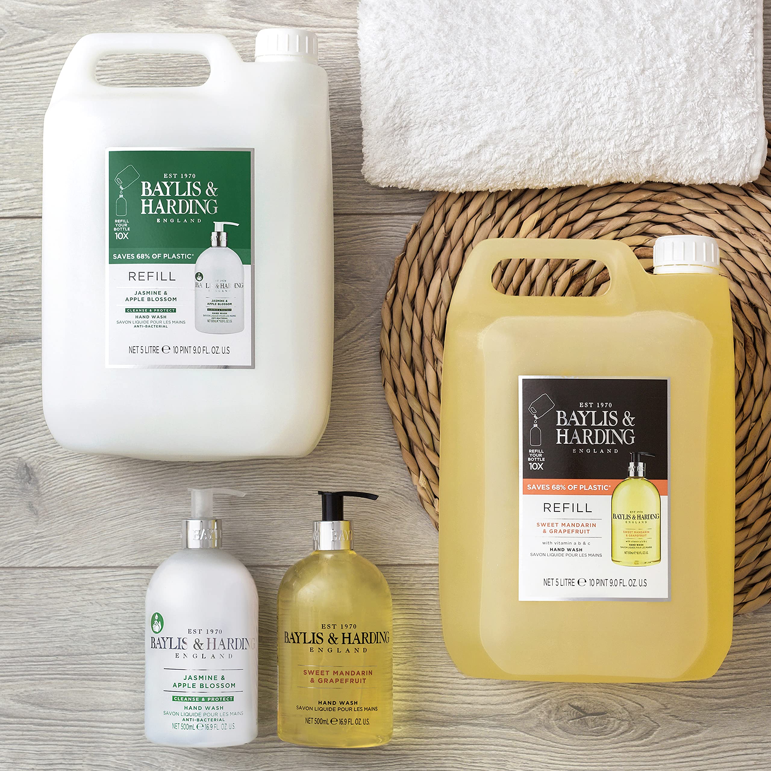 Baylis & Harding Detergente per le mani al mandarino dolce e pompelmo, ricarica da 2 litri (confezione da 3, totale 6 litri), vegano