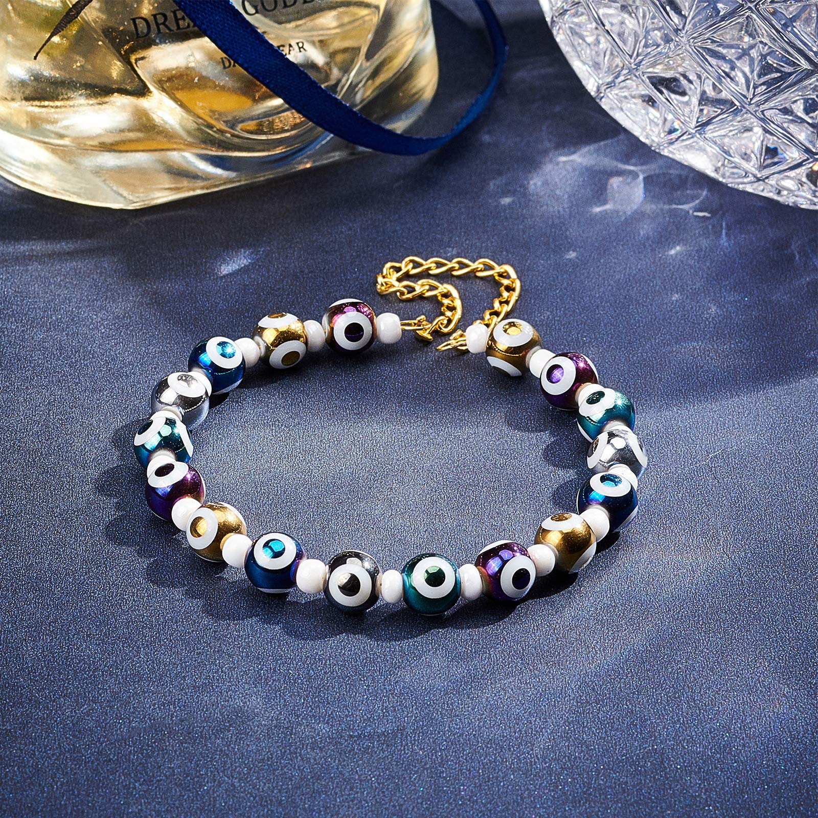NBeads Perline Occhio Di Vetro Turco: 132 Pezzi, 8 Mm, Rotonde, Per Bracciali, Collane E Gioielli Fai Da Te