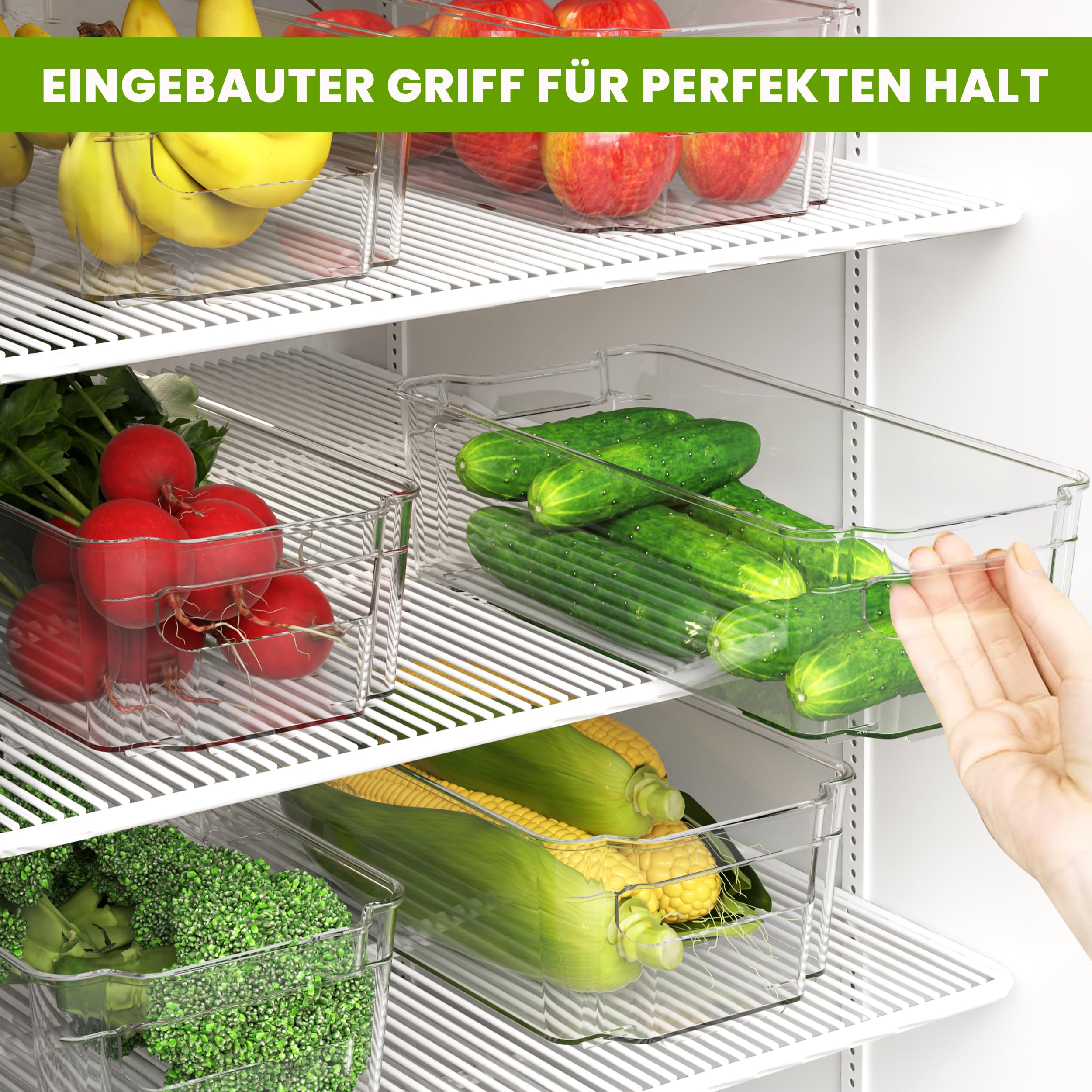 KICHLY Hochwertiger Kühlschrank Organizer set für Schubladen – Set mit 8 Stapelbar Aufbewahrung Kühlschrank für Gemüsefach, küchen schrank, Regalen, Kosmetika, Büromaterial, Werkzeugen – BPA-frei