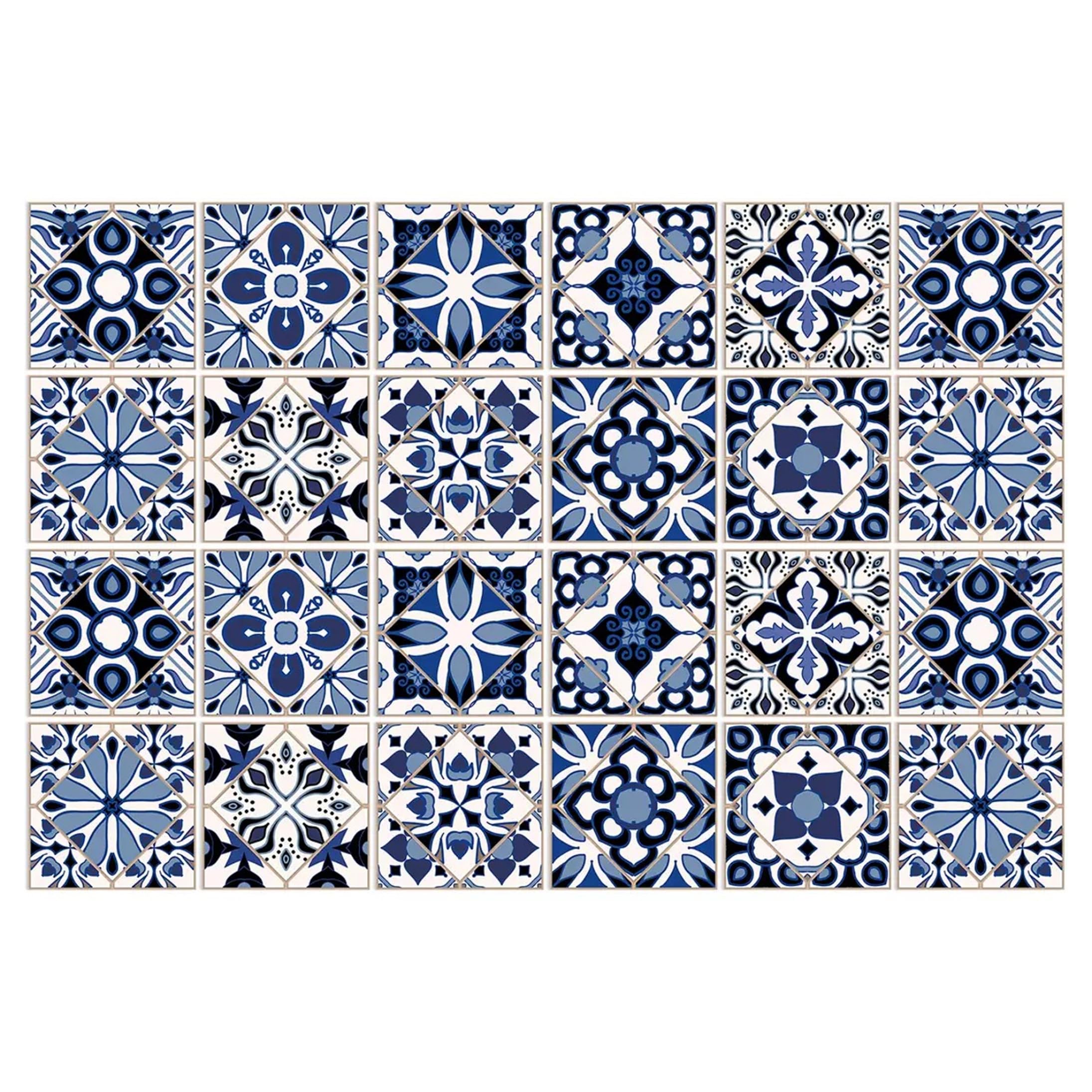 Bemonew 24pcs Tile Stickers, Waterproof PVC Peel And Stick Tile Decals - European Mandala Pvc Stick On Tiles, 5.91x5.91 Inch