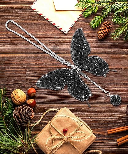 Miniatura 4 de Decoración para automóvil, decoración de espejo de automóvil con diamantes de mariposa de cristal, accesorios brillantes para automóvil, accesorios