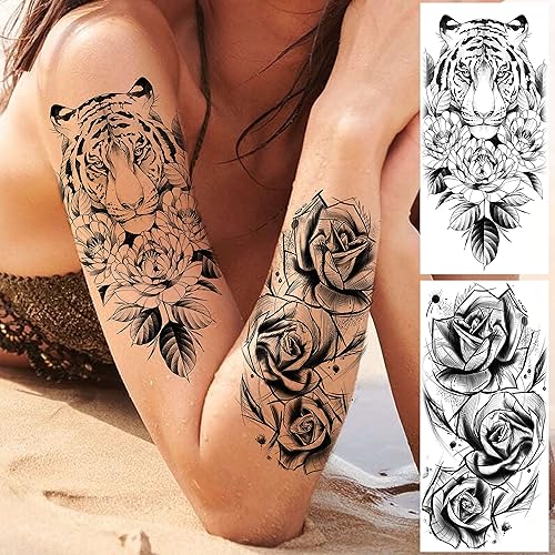 Miniatura 8 de EGMBGM 15 hojas de tatuajes temporales de loto negro sexy de henna Mehndi para mujer joyería falsa de encaje luna polilla flores tatuajes temporales