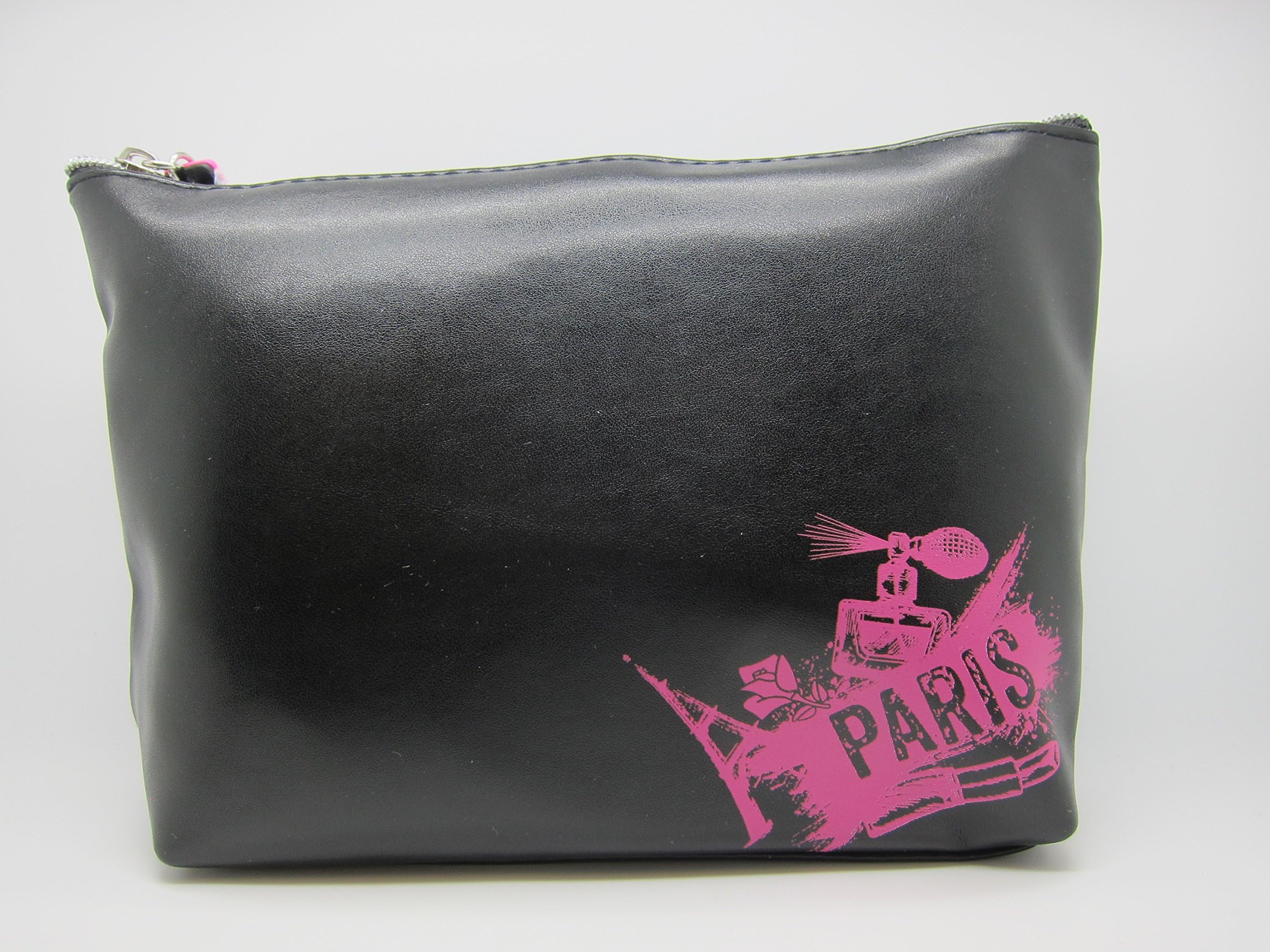 Paris Faux Leather Cosmetic Makeup Bag <Black > 6.25" X 5.25" X 2"