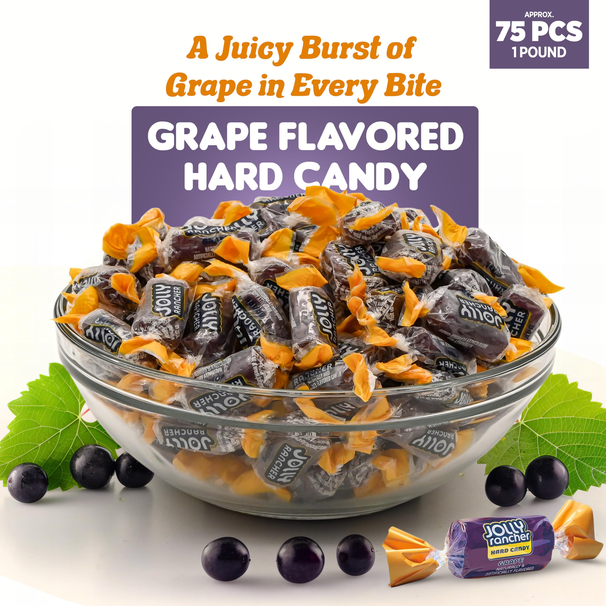 Grape Jolly Ranchers Hard Candy – Original Flavor – 1 LB Bulk Bag (Approx. 75 Pieces) – Individually Wrapped Tart & Sweet Treats for Baby Showers, Back to School, Birthdays & Gift Bags