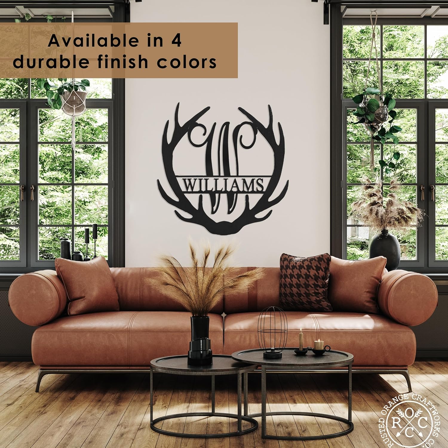 Antler Monogram with Name (12 Inch) – Personalized Metal Wall Art for Home or Cabin, Rustic Antler Design Last Name Sign, Custom Outdoor Family Plaque, Unique Gift for Men and Hunters