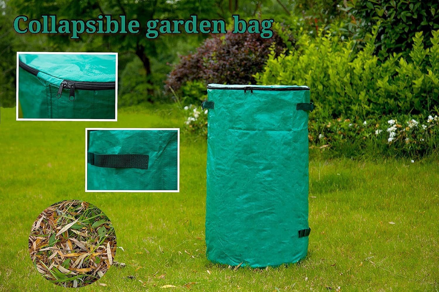 Collapsible garden bag 2-Pack 32 Gallons Reusable Garden Waste Bags (H30, D18 inches) - Yard Waste Bags, Lawn Pool Garden Leaf Waste Bags, Lawn Pool Garden Leaf Waste Bags