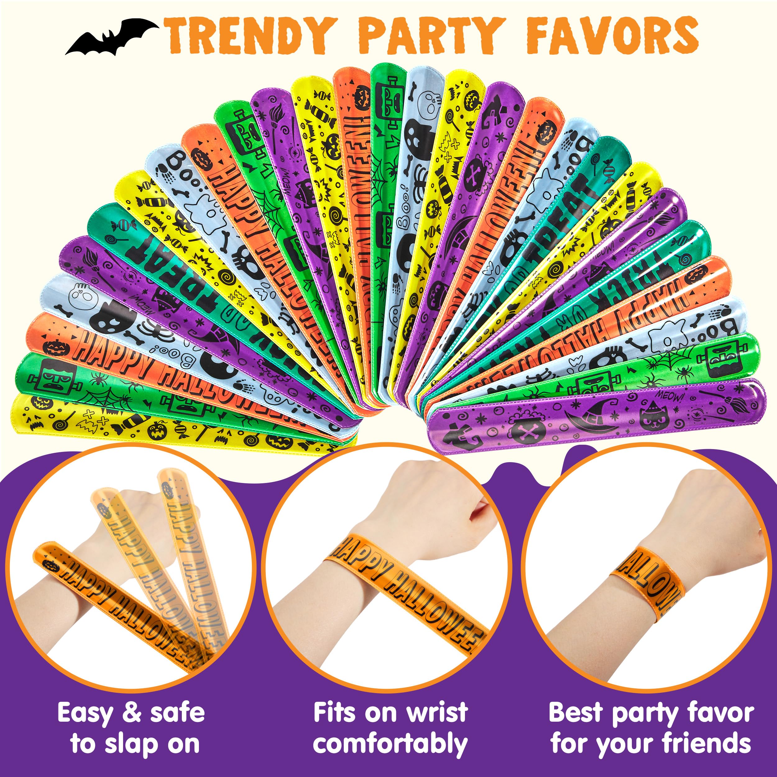 JOYIN 72 PCS Halloween Slap Bracelets, 6 Design Halloween Toys Bulk for Party Favors Kids Trinkets, Classroom Prizes, Exchanging Gifts - Image 3