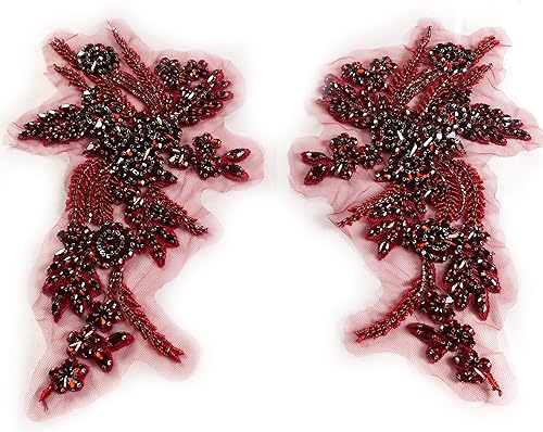 Miniatura 73 de Parches de diamantes de imitación hechos a mano, apliques de cuentas para decoración de vestidos de novia, apliques de flores de oro