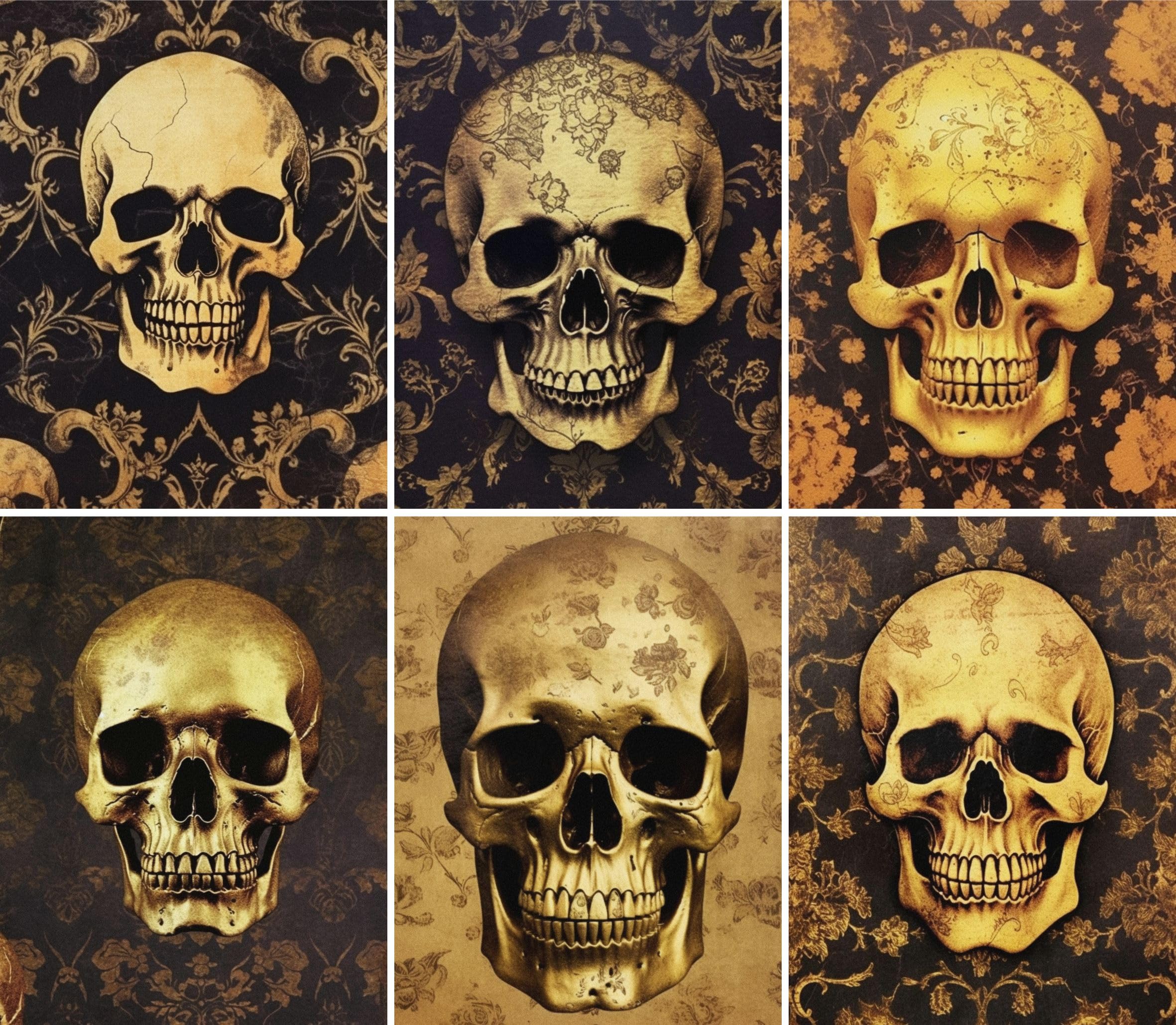 Golden Skull Rice Paper, 8 x 10.5 inch (6pc) - Mulberry Paper for Decoupage Scrapbooking Cards Crafts by Craft Kreatively