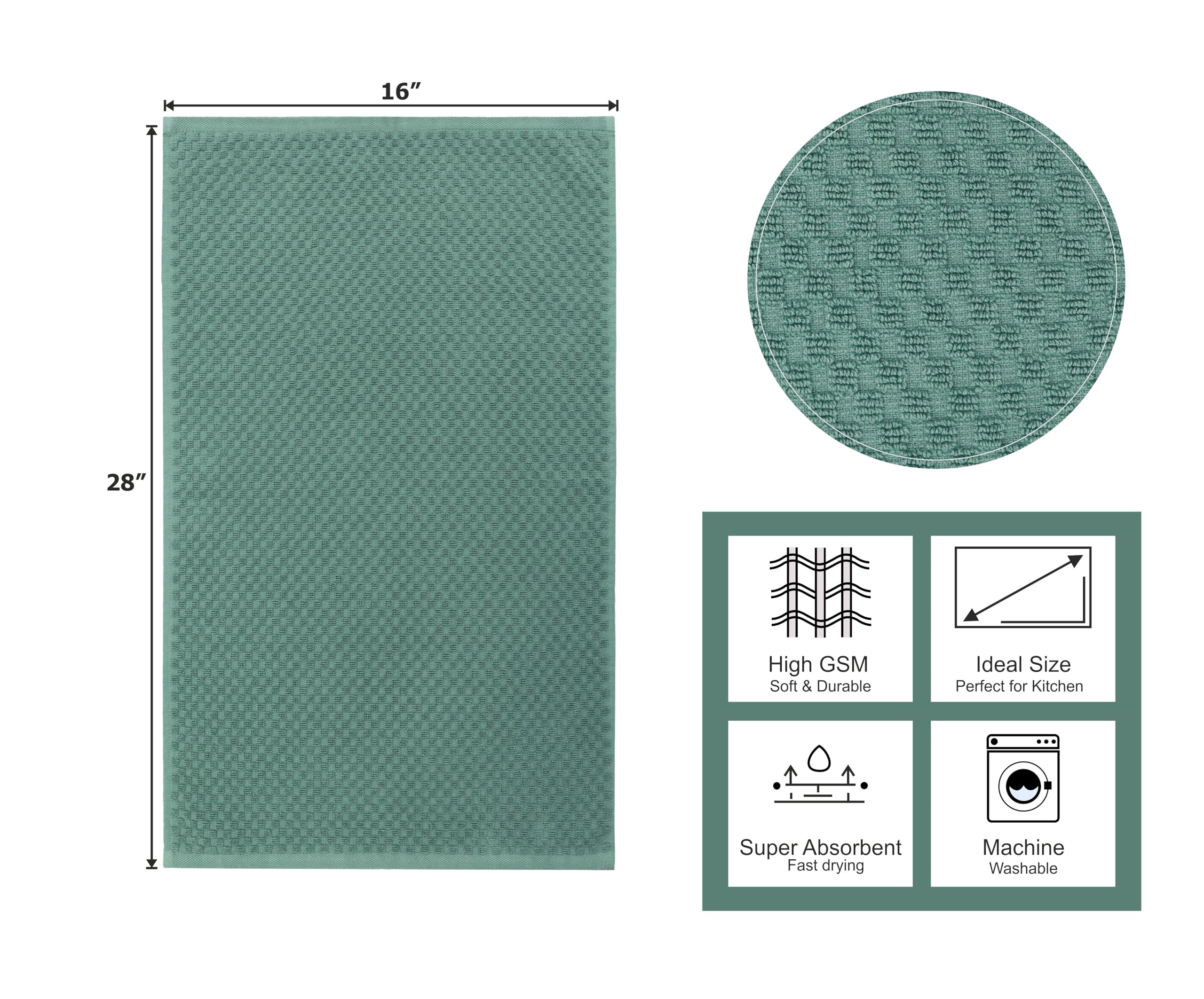 COTTON CRAFT Set di 8 strofinacci in spugna, 100% cotone, trama a nido d'ape, morbidi, assorbenti, ad asciugatura rapida, a basso contenuto di lanugine, riutilizzabili, 40,6 x 71 cm, bianco (seafoam)