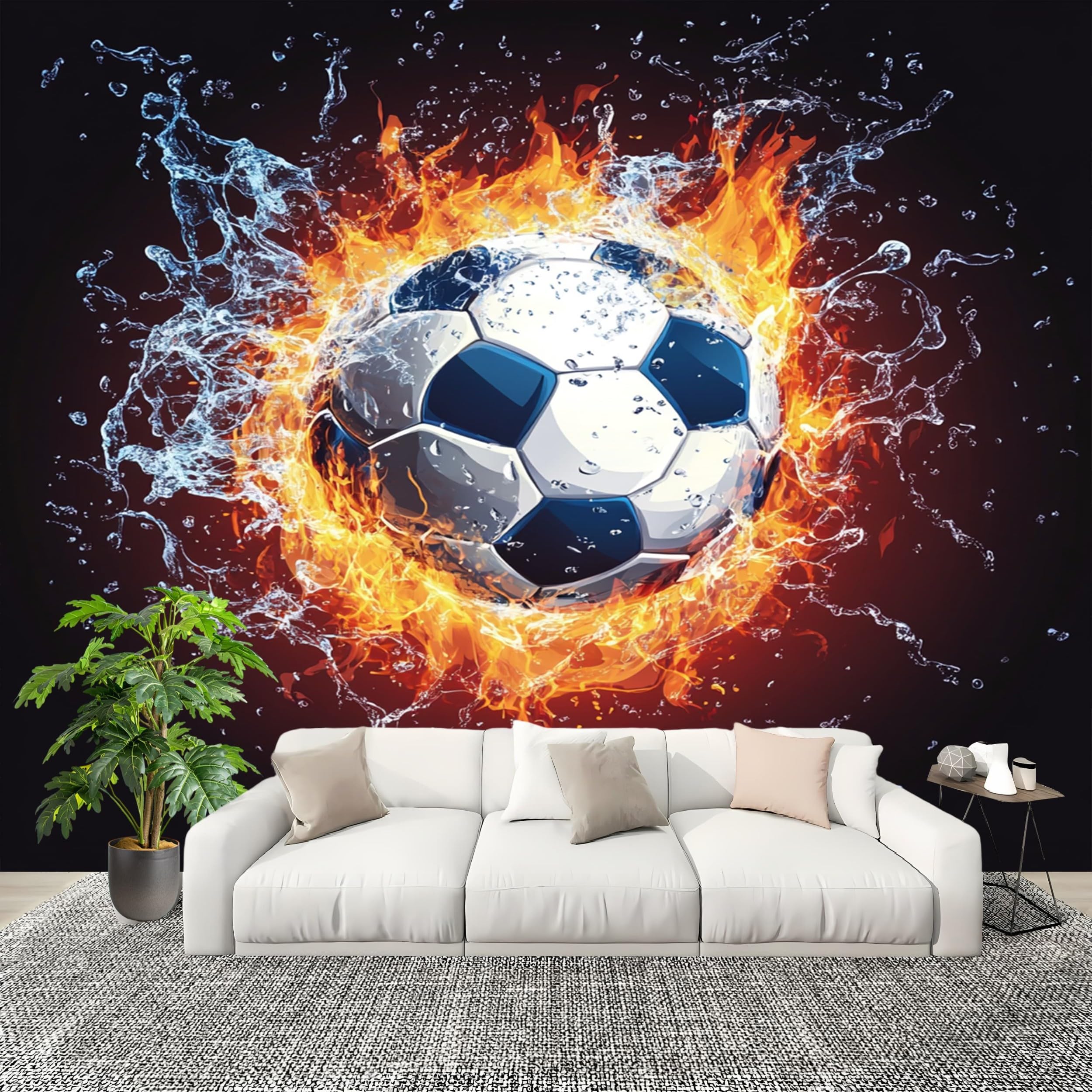 Papier Peint Intissé 400x280 Football Eau Feu Décoration Murale Panoramique