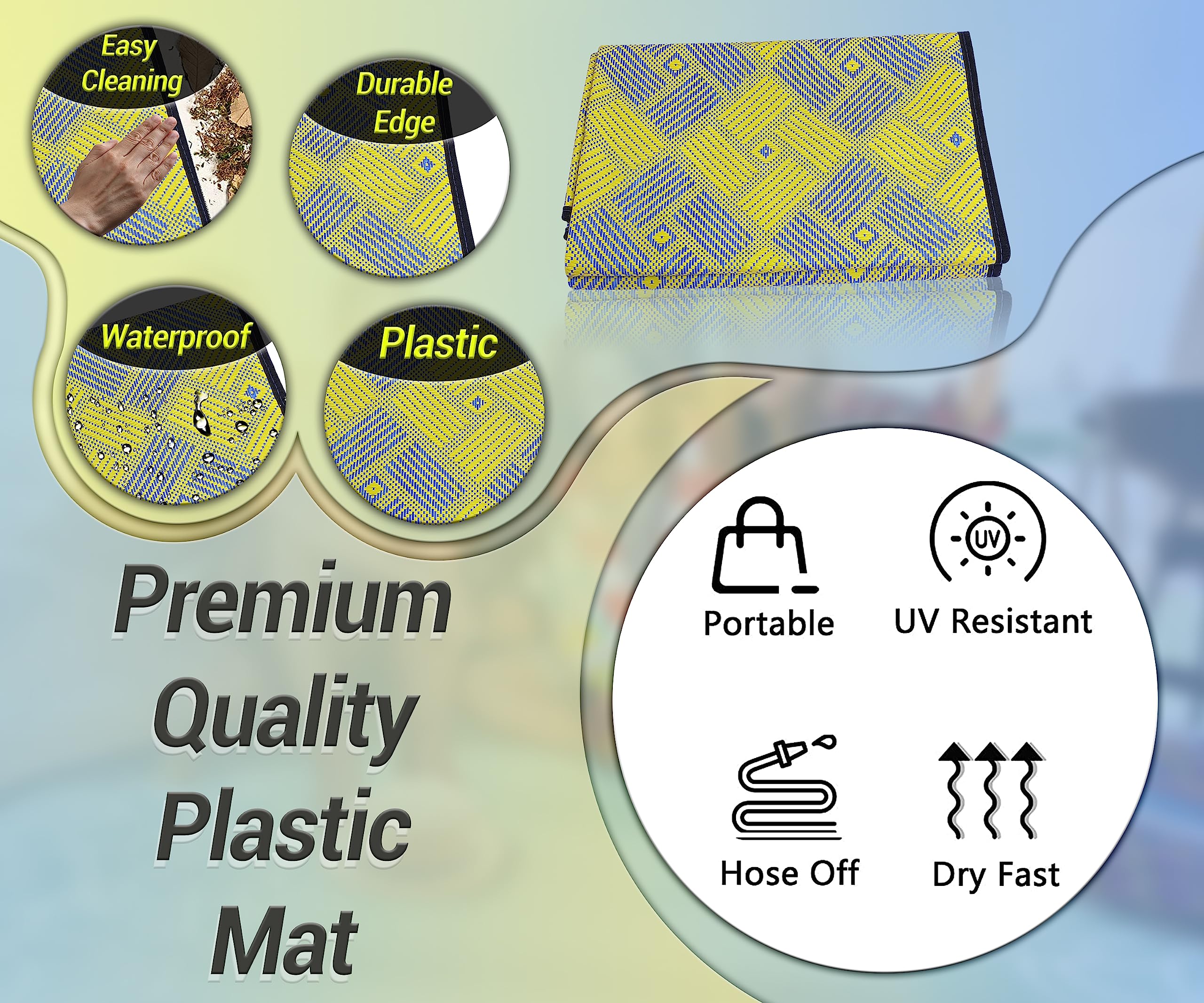 ARSUK Tappeto da Esterno in Plastica (210x150 cm) – Tappeto per Patio, Giardino, Spiaggia, Campeggio, Balcone, Terrazza, Cortile, Veranda – Lavabile, Portatile, Confortevole, Resistente e Anti-UV