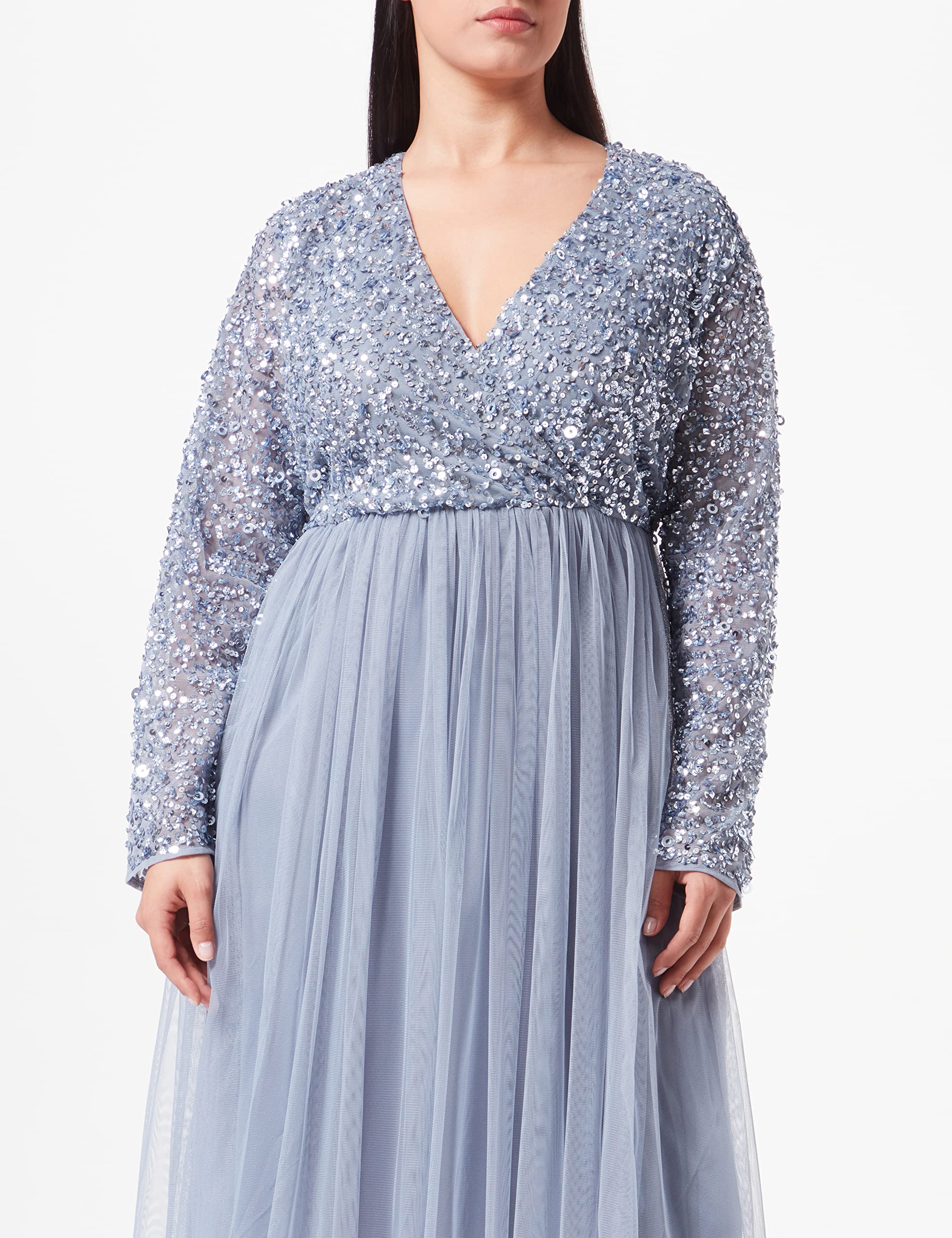 Maya Deluxe Damen Maya Faux Warp Front Versierd Midi Jurk Brautjungfernkleid – Bild 2