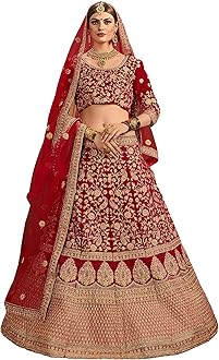 FUSIONIC Women Velvet Lehenga Choli Semi-Stitched Red Free Size