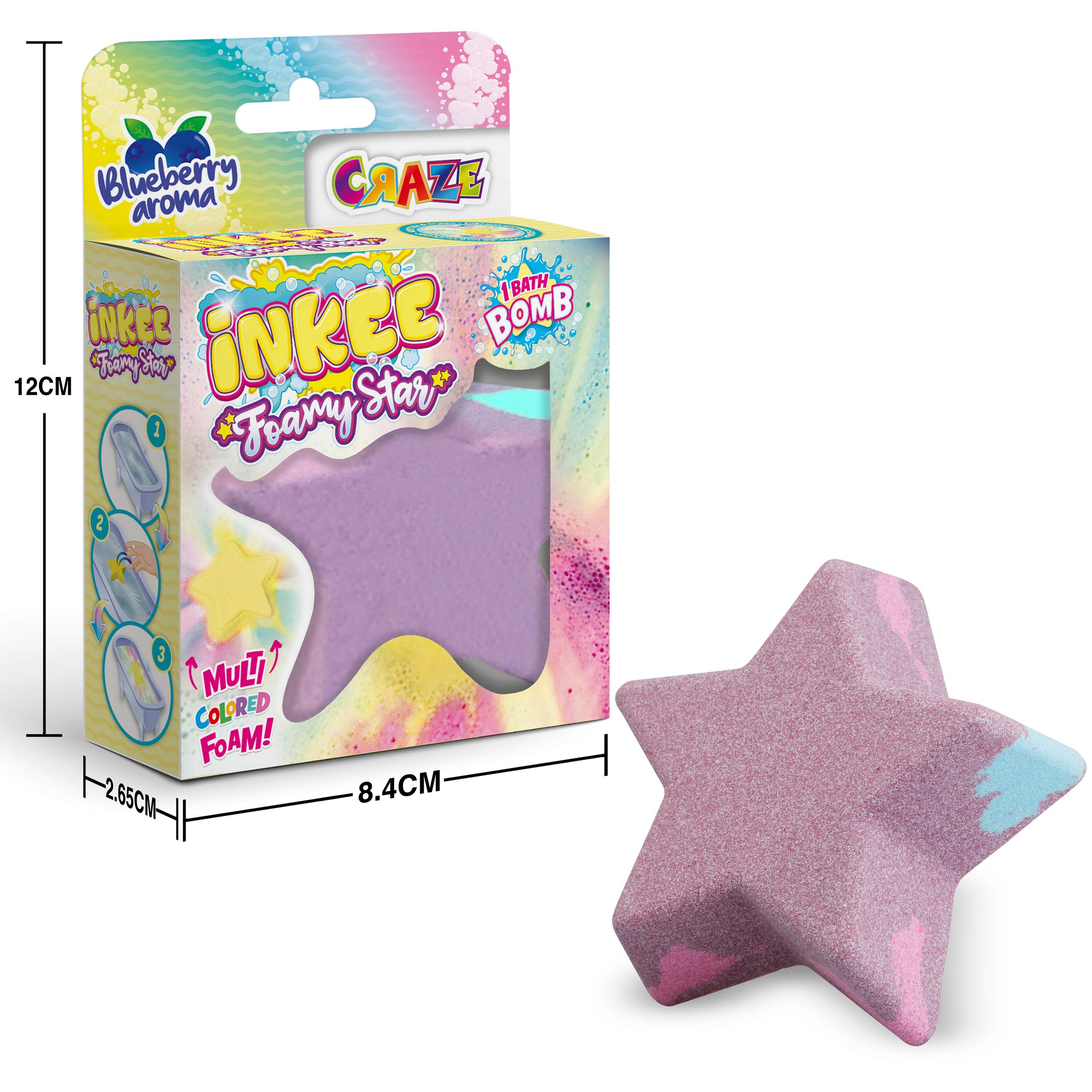 INKEE Foamy Star | bomba do kąpieli dla dzieci w kształcie gwiazdy, kula do kąpieli z aromatem jagód, 70 g, super kremowa